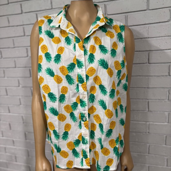 J.Crew Factory Sleeveless Shirt - Pineapple Print,‎ Lightweight, Breezy - Picture 5 of 9